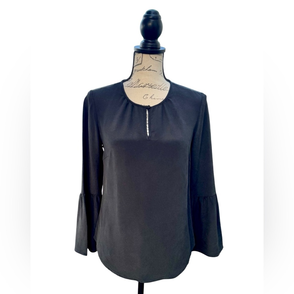 J. Crew Silk Blouse Black 3/4 Sleeve with Keyhole Neckline Women’s Size 0